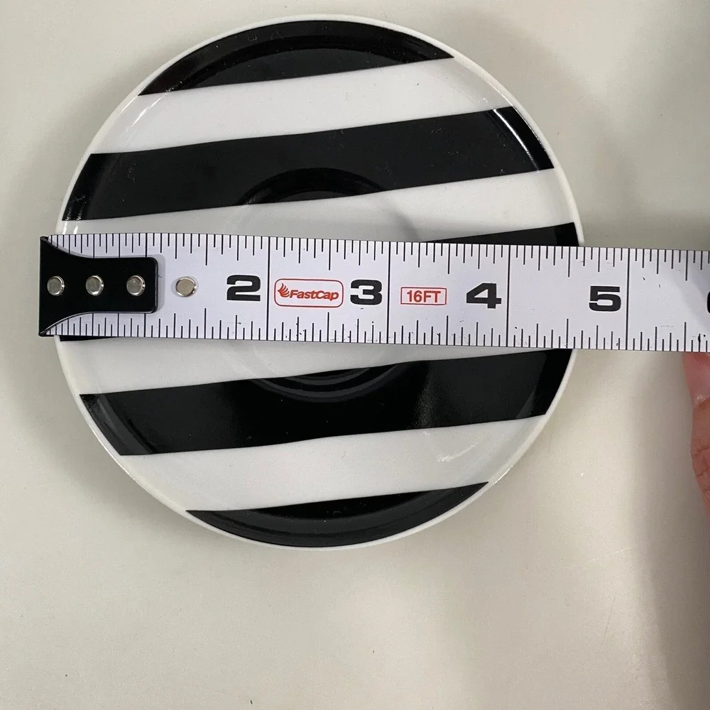 Crate & Barrel Demitasse Espresso Cups Saucers White Black Geometric Porcelain